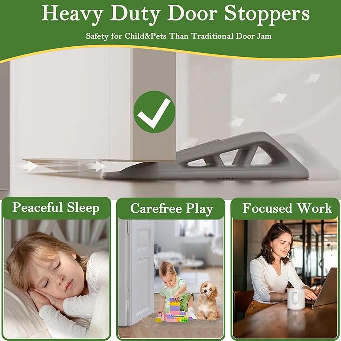 Fursafe&Q Rubber Door Stoppers for Bottom of Door, Door Stop Wedge with Holder, Heavy Duty Doorstops 4 Pack, Wall Protector for Home & Office & School & Commercial Doorstop Keep Open Stack Grey