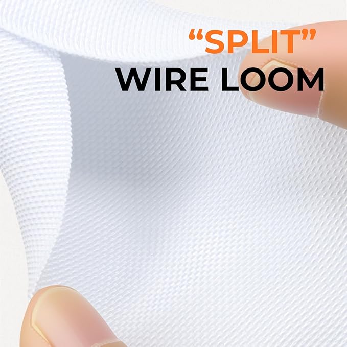 1/8 inch Split Braided Cable Management Sleeve for USB Cable Power Cord Audio Video Cable, Wire Loom Cord Protector from Cat Dog Chewing (White, 25FT)