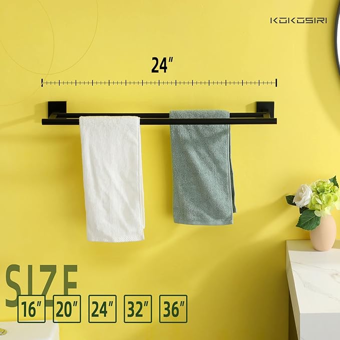 KOKOSIRI Towel Rails Bathroom Hardware Towel Bars Matte Black 24 Inch Bath Towel Holder for Cabinet Kitchen Wall Stainless Steel B5005BK-L24