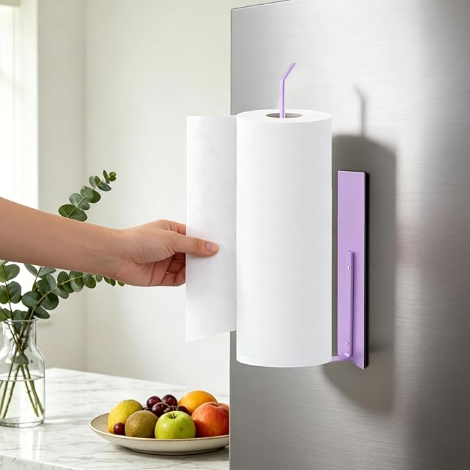 Magnetic Paper Towel Holder for Fridge, Toilet Paper Roll Holder Magnetic Paper Towel Rack Wall Mount Fridge Organizer for Papers Towel Roll Bathroom Toilet Garage RV Decor Kitchen Organization Purple