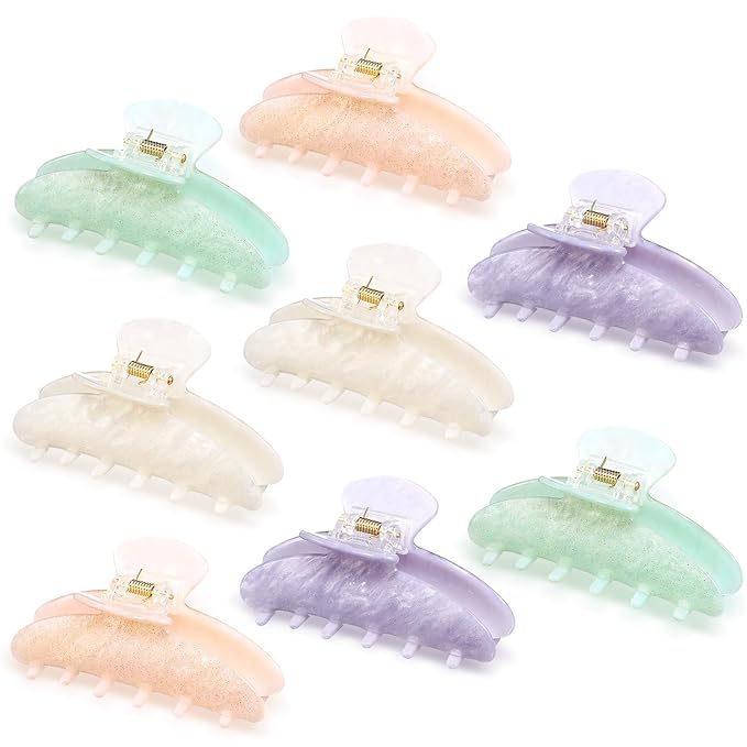 8 Pcs Large Acrylic Hair Claw Clips for Women Non-slip Strong Hold Jaw Clamps for Thick or Thin Hair(Starry Sky,Fresh Color)