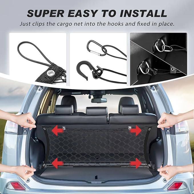 Karltys Envelope Style Cargo Net for 2018-2024 2025 2026 Chevy Traverse Accessories, Elastic Rear Trunk Mesh Cargo Net for Traverse Heavy Duty Nylon Mesh Storage Netting with Metal Hooks