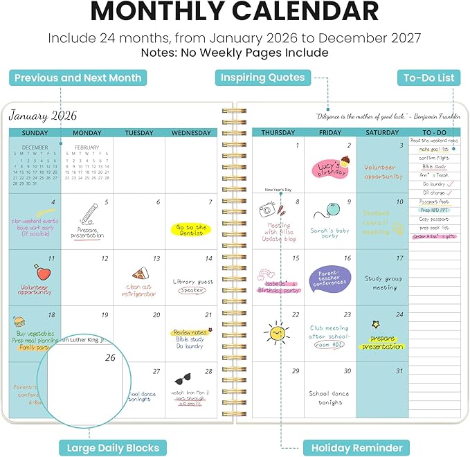 Monthly Planner 2026-2027, 2 Year Months Calendar Planner 2026-2027, Runs from January 2026 - December 2027, 7" x 10", 24 Months, Perfect for School Office Home Planning - Beige
