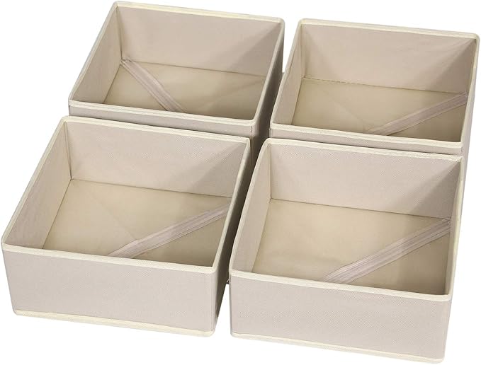 DIOMMELL 4 Pack Foldable Cloth Storage Box Closet Dresser Drawer Organizer Fabric Baskets Bins Containers Divider for Clothes Underwear Bras Socks Clothing,Beige 400