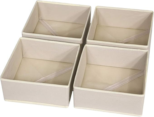 DIOMMELL 4 Pack Foldable Cloth Storage Box Closet Dresser Drawer Organizer Fabric Baskets Bins Containers Divider for Clothes Underwear Bras Socks Clothing,Beige 400
