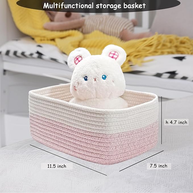 COMFY-HOMI 11.5"x7.5"x4.7" Storage Baskets for Organizing | Cotton Rope Woven Basket | Toy Storage Bin Box | Basket for Shelves, Closet Organizer Bin, Decorative Closet Shelf, 3 Pack, Pink