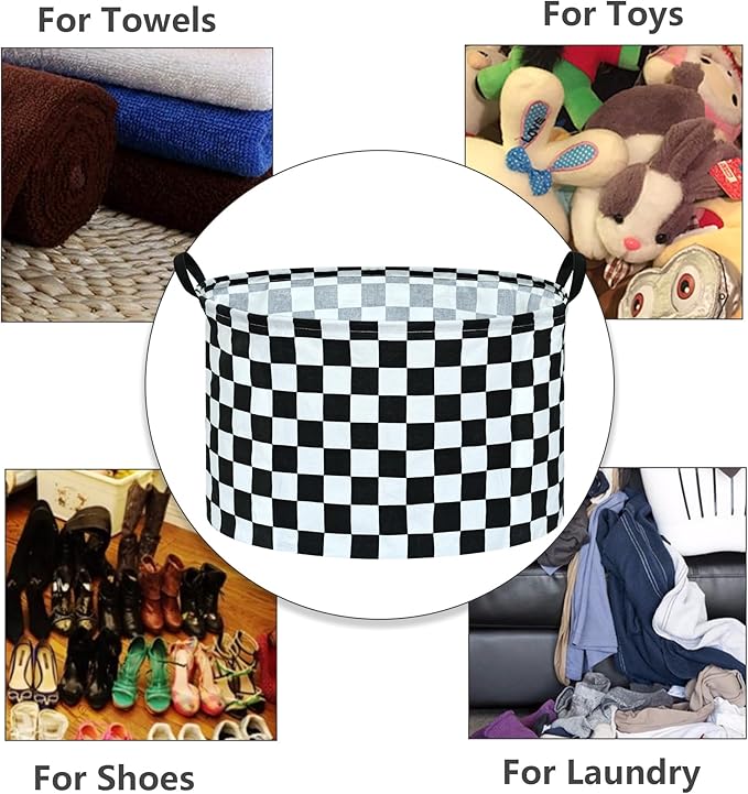 Checkered Storage Basket Extra Large 80L Kids Hamper Baby Laundry Basket Waterproof Toys Car Organizer Collapsible Canvas for Home/Dorm/Pet/Office/Closet/Shelf/Gift Baskets