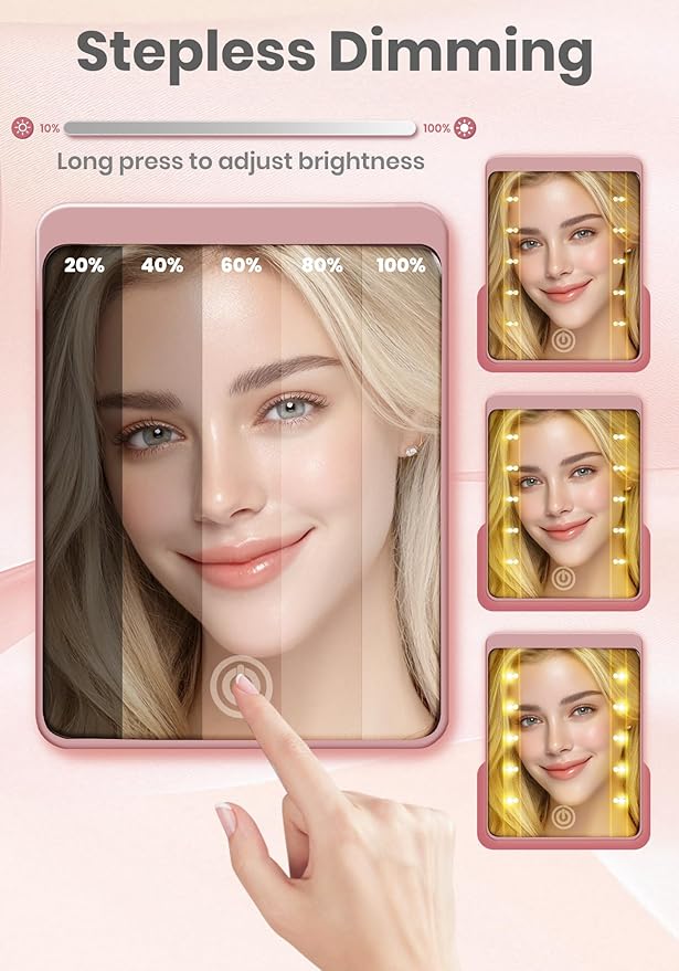 Compact Mirror, Rechargeable 30X Magnifying Mirror with 3 Lighting Modes & Dimmable Brightness, Portable Travel Makeup Mirror with Light, Essentials for Travel, Pocket, Purse, Gifts for Women Rose