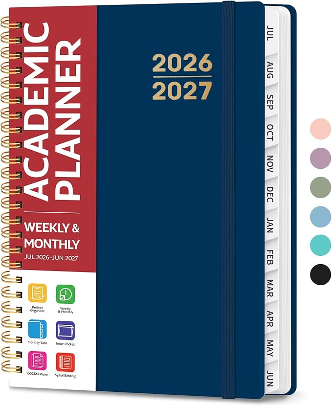 Planner 2026-2027 for Women & Men, Academic Monthly and Weekly Calendar Planner, Jul 2026 - Jun 2027, A5 (6.3" x 8.5"), Teacher Student Planning Book with Tabs, Ideal for Office School Supplies - Navy Blue