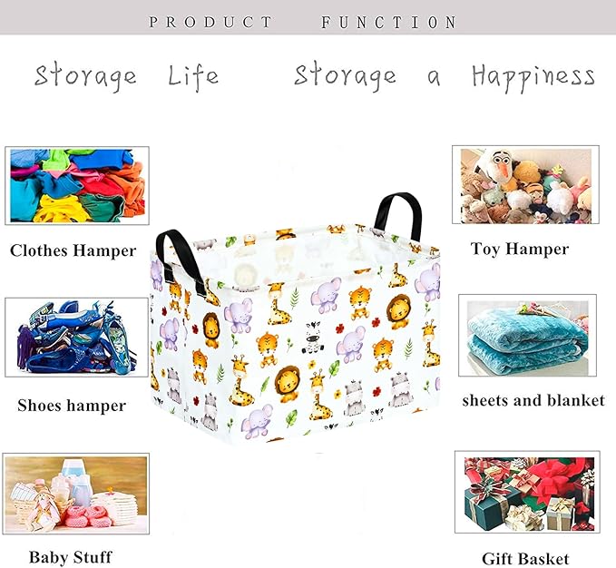KUNRO Rectang Animals Storage Basket Gift Shelf Basket Storage Bin, Nursery Basket Organizer Box for With Handles for Room Deco
