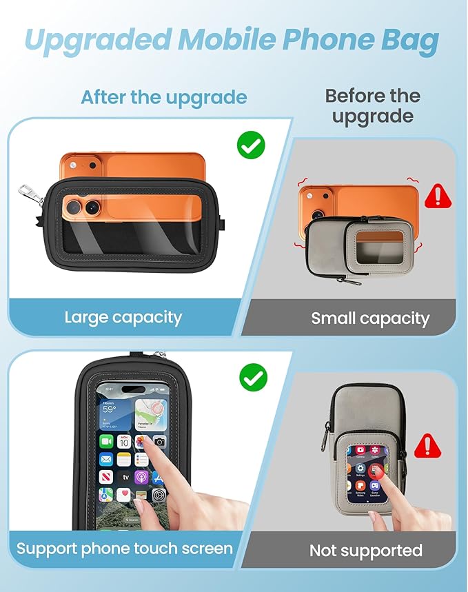 Clip and Go Strap for Phone with Wallet Crossbody, Adjustable Neck Lanyard, Detachable Wristlet Wallet with Zipper Phone Screen ID Window, 2x Tether Tabs Compatibe for iPhone & Most Cellphones Black