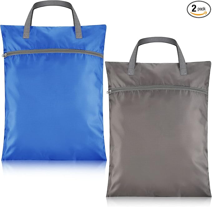 2 Pcs Travel Laundry Bags Waterproof with Handle Dirty Clothes Bag for Traveling Hanging Laundry Hamper with Two Zippered Pockets Washable Reusable for Sports Home Travel College Dorm (Blue, Gray)