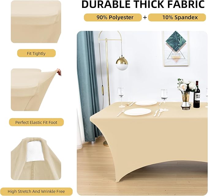 ZarzaaSik 2-Pack 6ft Spandex Table Covers for Rectangle Standard Folding Tables - Wrinkle Resistant Stretch Tablecloths - Ultimate Fitted Table Protector for Parties, Trade Shows, Banquet