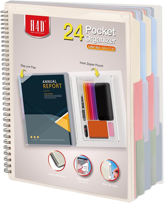 H4D 24 Pocket Morandi Color Spiral Multi Pocket Folder Poly Project Organizer