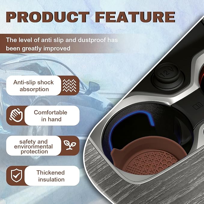 4PCS Car Cup Holder Coaster, Silicone Non-Slip Vehicle Insert Water Bottle Mat, Universal Insulation Drink Cup Pad Decor for SUV/Sedan/Truck, Automotive Interior Accessories (Coffee)