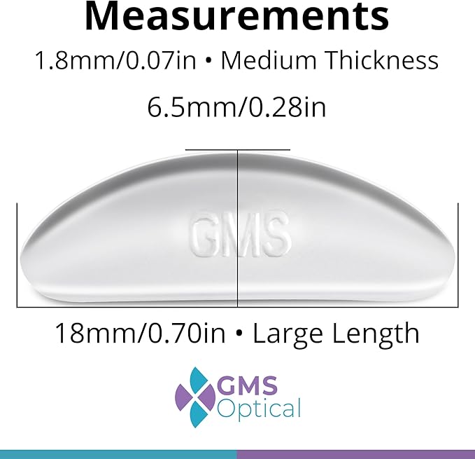 GMS Optical Large Adhesive Contoured Regular-Thin Silicone Nose Pads - Non Slip Nose Grips for Glasses, Sunglasses and Eyewear w/Super Sticky Backing, Eyeglass Accessories - 5 Pairs, Clear