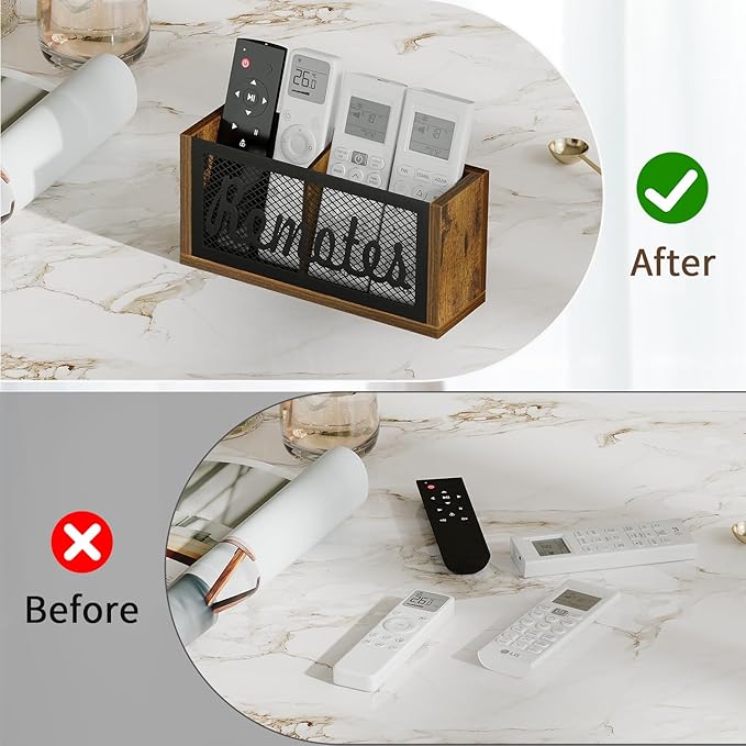 YINMIT Remote Control Holder Wall Mount, TV Remote Holder for Wall, Remote Caddy for Table, Remote Organizer Divided Storage Box for Wall, Table, Living Room, Bedroom