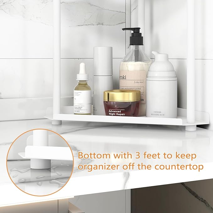 3 Tier Bathroom Counter Organizer, Vanity Organizer Corner Shelf, Skincare, Makeup Countertop Organizers, Kitchen, Bathroom Counter Storage, White