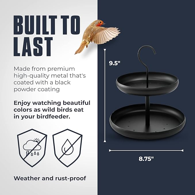 Monarch Abode Hanging Bird Feeder for Outdoors – Hanging Birdfeeder with Two Levels for Wild Birds, Matte Black Two-Tier Metal Decorative Wild Bird Feeder for Outside Garden Patio Deck Yard