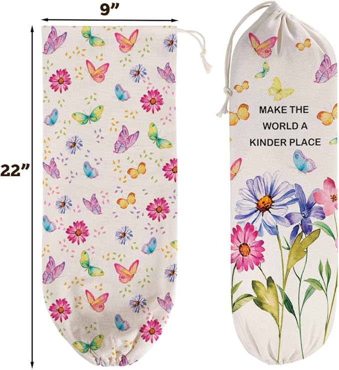 2PCS Butterfly Plastic Bag Holder for Kitchen Essentials, Reusable Hanging Grocery Bag Organizer, Washable Large Grocery Trash Garbage Bags Storage Dispenser Butterfly Kitchen Decor