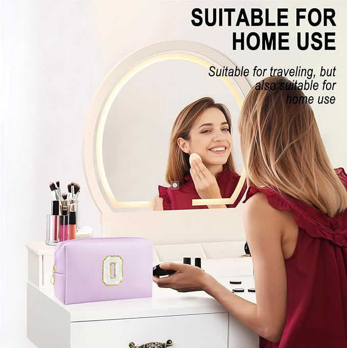 Gifts for Girls Initial Makeup Bag Personalized Cosmetic Bag with Zipper Cute Travel Toiletry Bag Waterproof PU Preppy Makeup Pouch Birthday Gift for Teen Girls Women(Purple O)