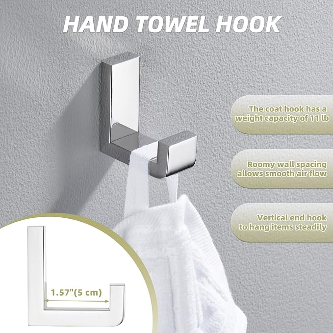 APLusee Polished Chrome Bath Towel Hook, 304 Stainless Steel L Shape Coat Hanger, Bathroom Home Accessory Wall Mount