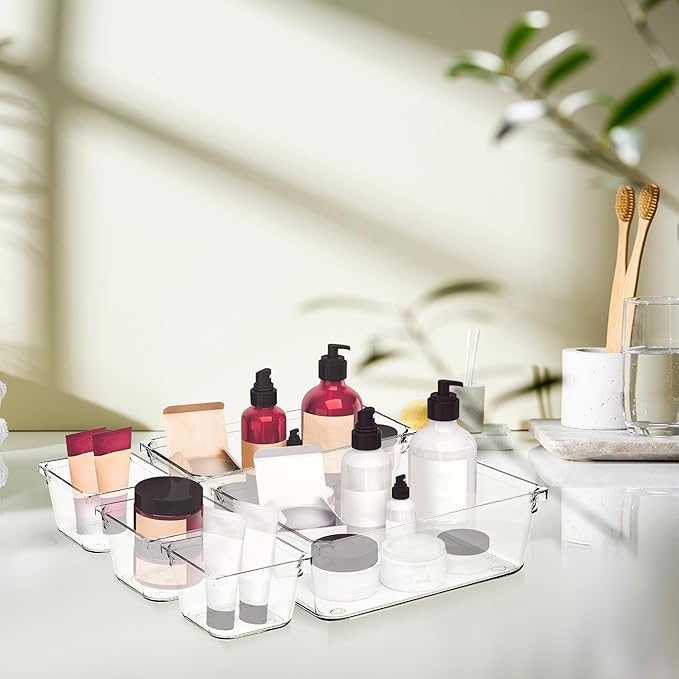 12 Pack Drawer Organizer - 6" X 6" Clear Acrylic Storage Bins with Non-Slip Pads, Versatile Desk Tray for Makeup, Jewelry, Kitchen, Bathroom, and Office Organization