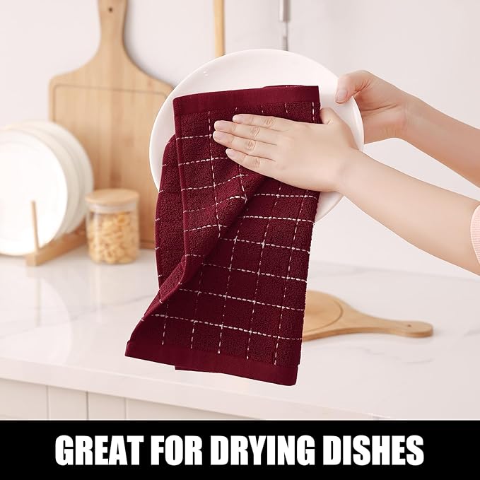 Homaxy 100% Cotton Terry Kitchen Dish Cloths, Ultra Soft and Absorbent Dish Towels for Kitchen, Suitable for Drying and Washing Dishes, 6 Pack, 12 x 12 Inches, Burgundy Red