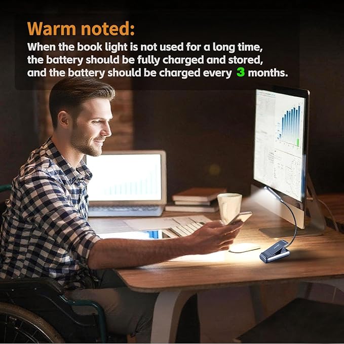 VAVOFO Rechargeable Book Light for Reading in Bed Kids, 7 LED Reading Light with 9-Level Warm Cool White Daylight, Eye Care Lamp with Power Indicator for Bookworms (Metallic Grey)