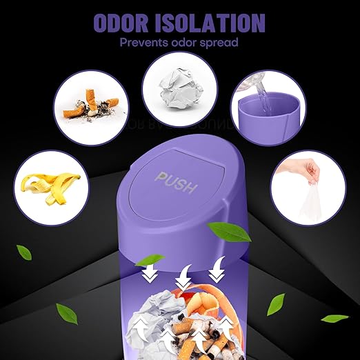 SGLRT Car Trash Can Bin with Lid - Car Garbage Can Cup Holder - Purple Mini Leakproof Vehicle Garbage Bin with 20pcs Trash Bags-Automotive Organizers and Storage for Front Back Seat Accessories