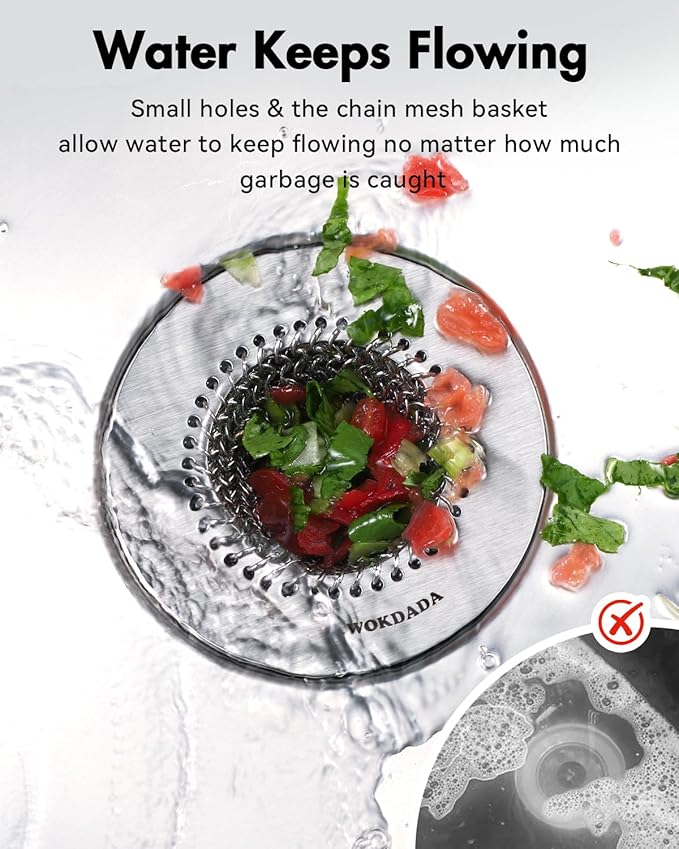2 PCS Kitchen Sink Drain Strainer, Flippable Mesh Sink Strainer, 304 Stainless Steel Sink Screen, Easy Clean Large Basket Strainer, Anti-Clog Garbage Disposal Cover Fit for Standard Sink Drain