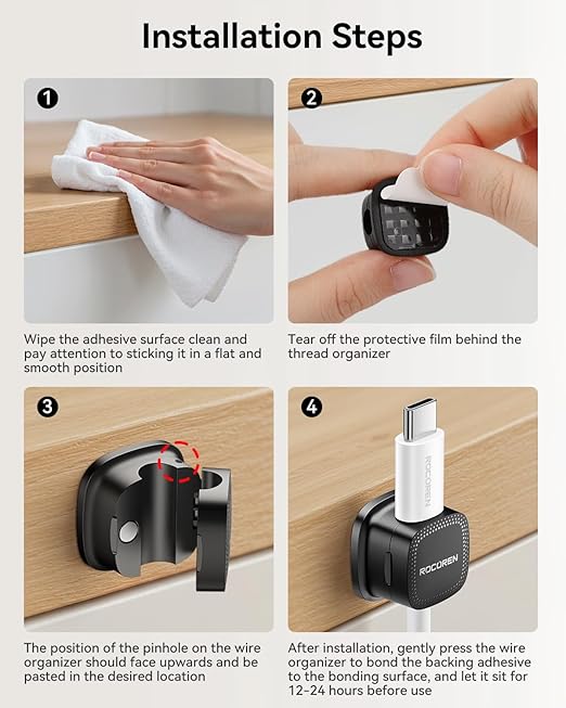 18 Pack Cable Management Cord Organizer,Magnetic Cable Clips-1s Lock,Rocoren Desk Adhesive Cord Cable Clip Wire Holder Keeper for Phone Charger Wire,Nightstand,Car,Office,Desktop Accessory,Black