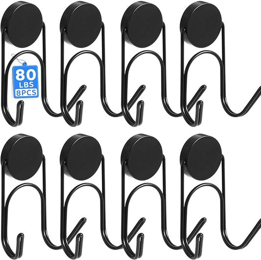 Magnetic Hooks 80Lbs+ 2026 Cruise Essentials Magnet Hook Heavy Duty Magnets Hanging Hooks for Refrigerator Grill Toolbox Cabins Outdoor 8 Pack (Black)