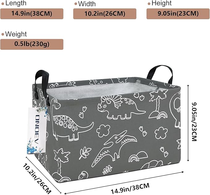Rectangular Dinosaur Basket Waterproof Storage Bin Gift Box Children's Toy Organizer Box Room Decoration Basket(Gray Line Dinosaur)