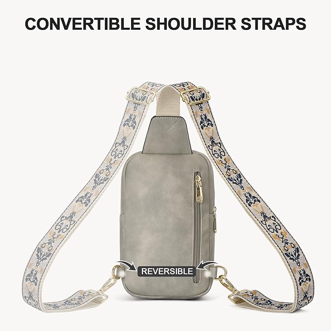 BOSTANTEN Sling Bag Quilted Crossbody Bags for Women Cross Body Purse Leather Fanny Pack with Adjustable Guitar Strap