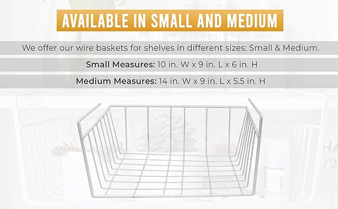 YBM Home Under Shelf Wire Basket Storage Organizer for Kitchen Pantry - Hanging Storage Cabinet Organizer Rack Adds Extra Storage Space Underside the Shelf (1, Medium)