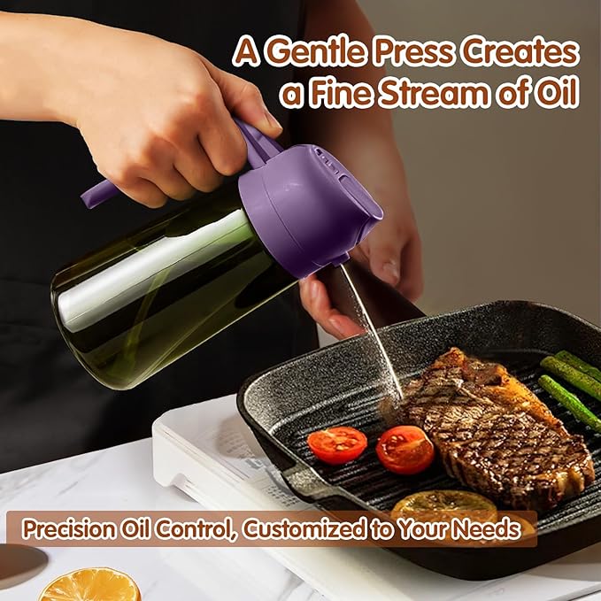 YARRAMATE 2Pcs 16oz/470ml Dark Green Oil Sprayer for Cooking with Stickers, Food-grade Premium 2 in 1 Olive Oil Dispenser Bottle for Kitchen Gadgets, Air Fryer, Salad, Frying, BBQ (Black&Purple)