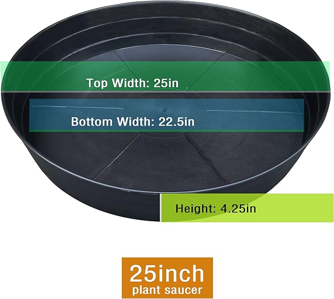 25 Inch Extra Large Planter Saucer, Extra-Deep 4.25 in Black Drip Trays for Flower Pot, Heavy Duty Drainage Tray Indoors No Holes, Plastic Plant Plate Water Catcher for Pots Base 19 20 21 22 in