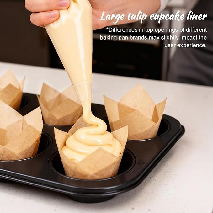 100pcs Extra Large Size Tulip Cupcake Liners for Baking Cups, Food Grade Parchment Paper Large Muffin Liners Holders, Greaseproof Cup cake Wrappers for Party, Christmas by Neyimqr (Natural)