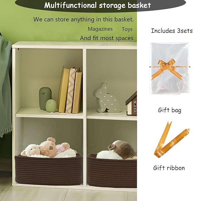 COMFY-HOMI 11.5"x7.5"x4.7" Storage Baskets for Organizing | Cotton Rope Woven Basket | Toy Storage Bin Box | Basket for Shelves, Closet Organizer Bin, Decorative Closet Shelf, 1 Pack dark brown
