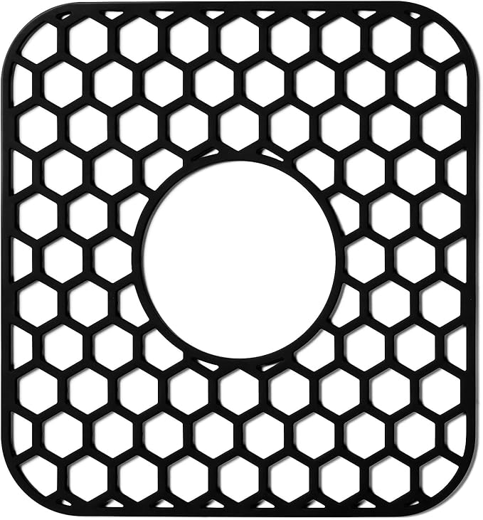 Silicone Sink Protectors for Kitchen Sink - 12" x 11" Kitchen Grid Accessory, Non-Slip Heat-Resistant Mat for Bottom of Porcelain Stainless Steel, Dishwasher Safe (Black)