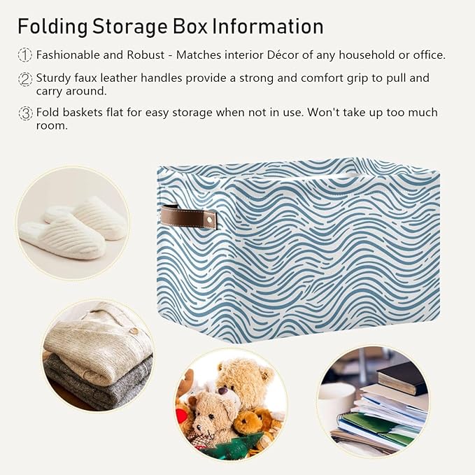 Aslsiy Storage Basket Ocean Wave Doodle Nursery Bins Baby Box Canvas Clothes Shelf Basket Laundry Hamper Gift Basket for Home Closet 1 Pcs