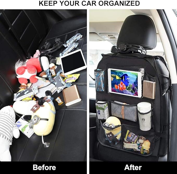 ONE PIX Backseat Car Organizer Mats, Back Seat Organizers and Storage Bag with Touch Screen Tablet Holder for Kids, Toddlers, Seats, Travel Accessories, Road Trip Essentials (2PCS)