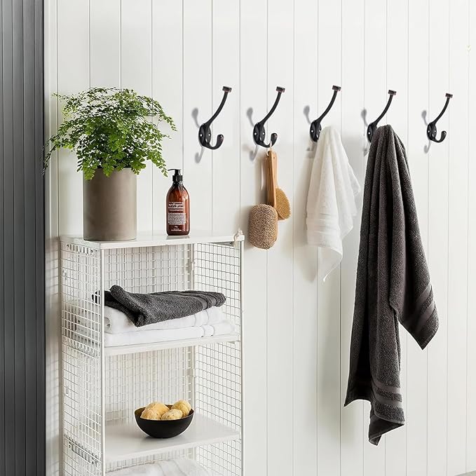khtumeware The 5-Pack Heavy-Duty Zinc Alloy Oil Rubbed Bronze Coat Hook is suitable for bathrooms, behind doors, bedrooms, and corridors, and serves as a towel and robe hook for both household and commercial use.