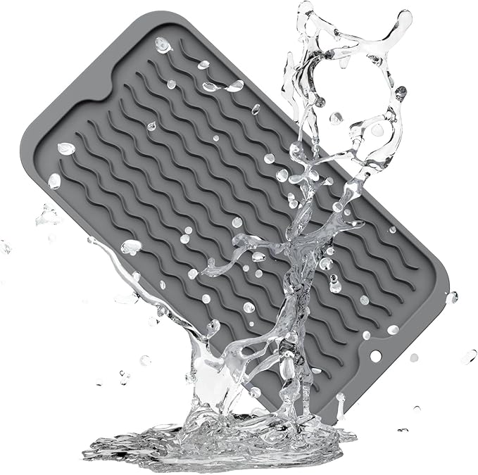 ZLR Silicone Dish Drying Mat for Kitchen Counter, Eco-Friendly Fast Dry Dish Mat, Easy Clean Multi Usage Drying Matt, Heat Resistant Trivet, 6" x 12" Extra Small, Dark Gray