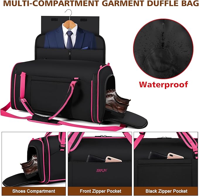 Convertible Garment Duffel Bags for Travel, 4-in-1 Carry on Duffle Bag for Women with Backpack Straps & Waterproof Shoe Pocket, Hanging Suit Dress Weekender Bag for Business, Wedding, 3pcs