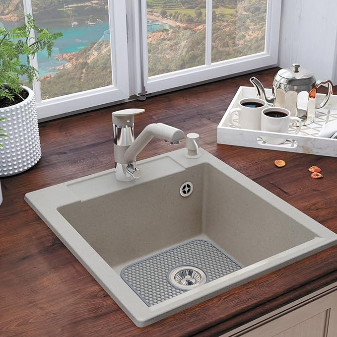 2 Pack Silicone Sink Protectors for Kitchen Sink with Center Drain, 13.58''x 11.6'' Non-Slip Heat Resistant Mat Grid for Bottom of Stainless Steel Porcelain (Center Hole)