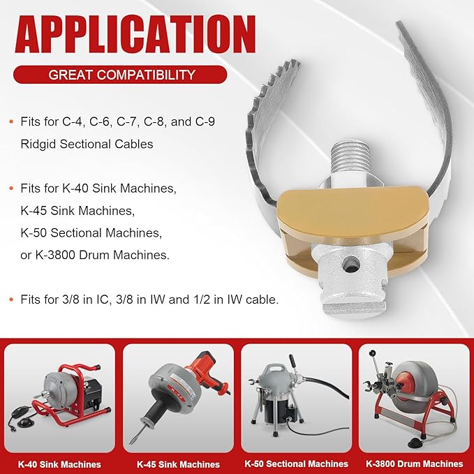 52812 T-230 2" Heavy Duty C-Cutter Drain Cleaning Auger for Ridgid Sectional Cables C-4 C-6 C-7 C-8 & C-9, Compatible with Drain Cleaning Machines K-40 K-45 K-50 K-3800
