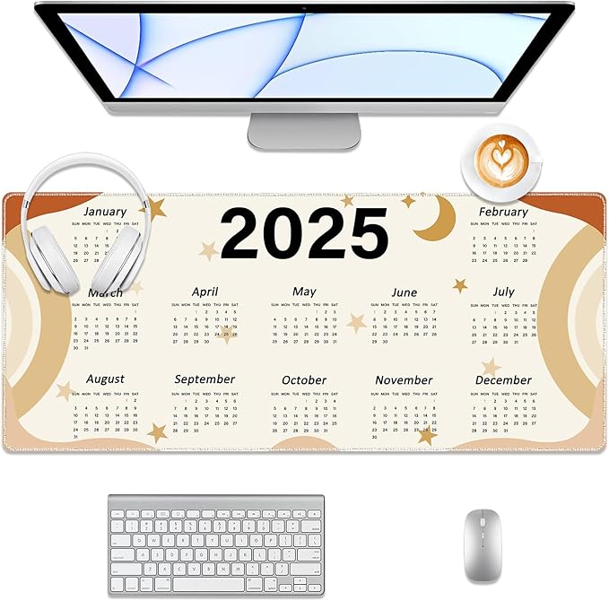 2025 Calendar Desk Pad, Stitched Edges Mouse Pad, Large Office Desk Mat, Non-Slip Gaming Mouse Pad, Laptop Desk Pad, Desk Writing Pad for Office and Home