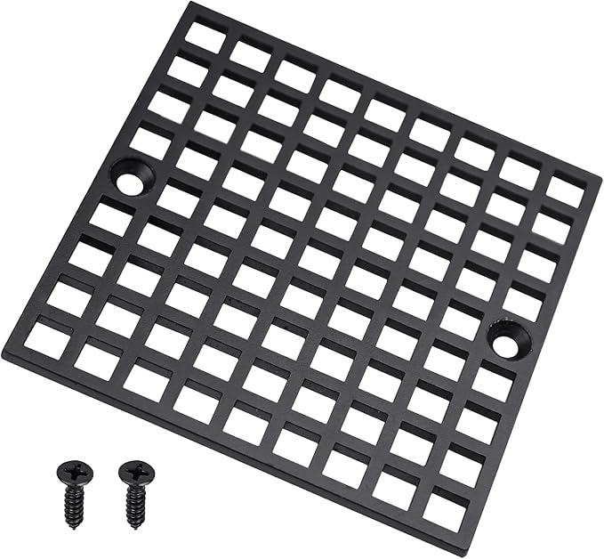 4" Matte Black Shower Drain Cover, 304 Stainless Steel Square Floor Drain Cover Replacement, Drain Strainer and Hair Catcher for Showers, Bathrooms, and Sinks